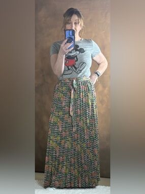 LuLaRoe Floral Maxi Skirt in Green with Pink & Yellow Accents